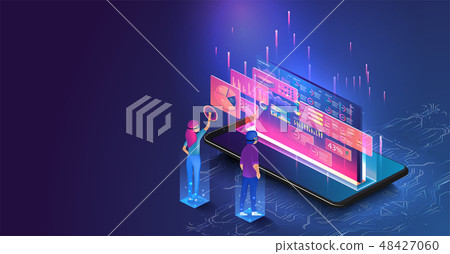 Isometric men and a woman wearing goggle Isometric men and a woman wearing goggle 48427060