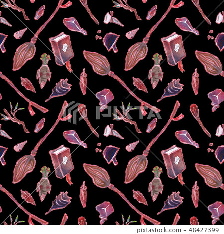 Witchcraft cute items. Hand drawn seamless pattern 48427399
