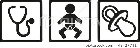 Midwife icons - stethoscope baby pacifier Midwife icons - stethoscope baby pacifier 48427781