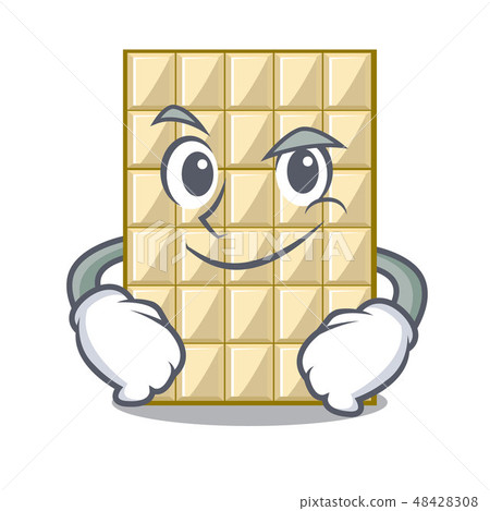 Smirking white chocolate on a cartoon plate Smirking white chocolate on a cartoon plate 48428308