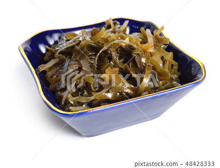 Pickled kelp isolated on white background. 48428333