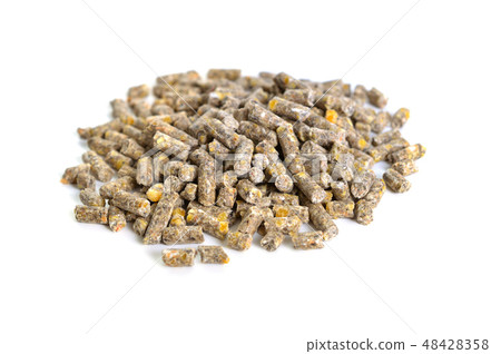A pelleted ration designed for chicken. Isolated A pelleted ration designed for chicken. Isolated 48428358
