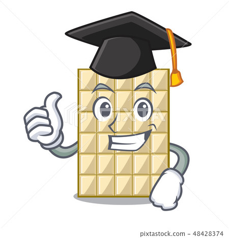 Graduation white chocolate on a cartoon plate Graduation white chocolate on a cartoon plate 48428374