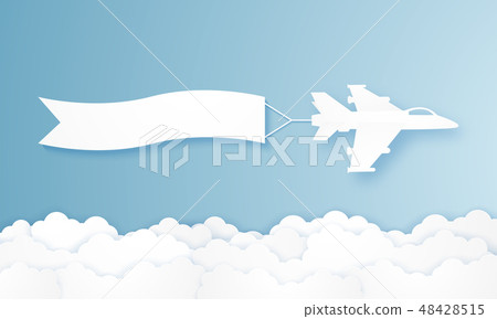 Flying Fighter Plane Pulling Advertising Banner Stock