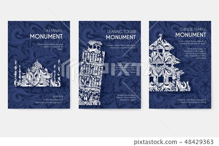 set of art ornamental travel and architecture on ethnic floral style flyers. Vector decorative set of art ornamental travel and architecture on ethnic floral style flyers. Vector decorative 48429363