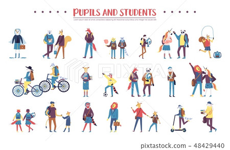 Set of colorful animals being pupils and students on white background Set of colorful animals being pupils and students on white background 48429440