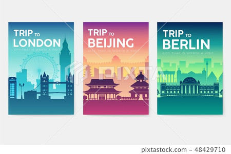 Travel information cards. Landscape template of flyer, magazines, posters, book cover, banners Travel information cards. Landscape template of flyer, magazines, posters, book cover, banners 48429710