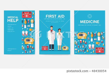 Medicine information cards set. Medical template of flyear, magazines, posters, book cover. Clinical 48430054