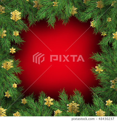 Red background with Christmas tree branches.... - Stock Illustration ...