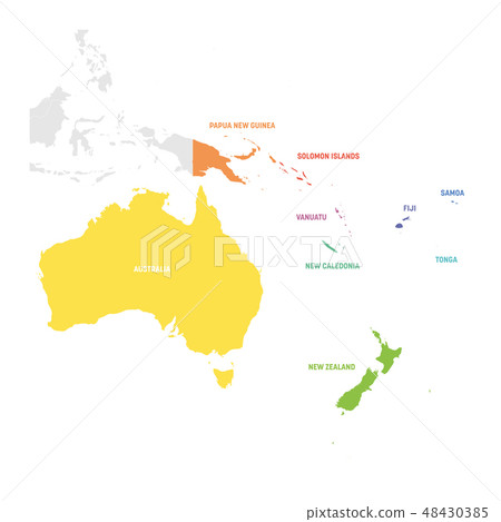 Australia and Oceania Region. Colorful map of countries in South Pacific Ocean. Vector illustration Australia and Oceania Region. Colorful map of countries in South Pacific Ocean. Vector illustration 48430385