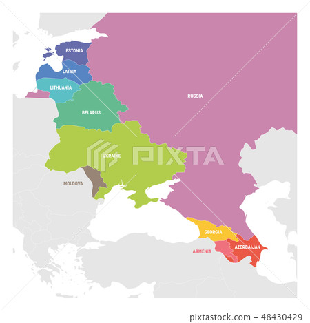 East Europe Region. Colorful map of countries in eastern Europe. Post Soviet and Caucasian countries 48430429
