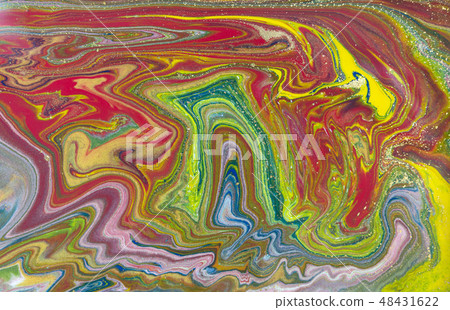 Multicolored gold marbling pattern. Golden marble liquid texture. Multicolored gold marbling pattern. Golden marble liquid texture. 48431622