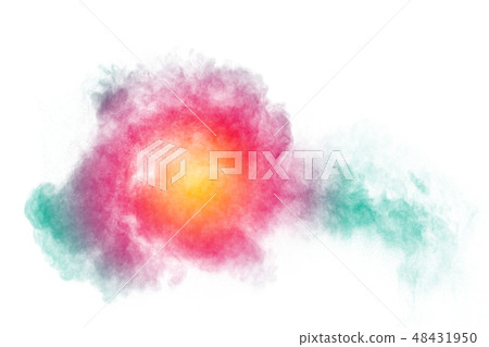 Multicolored powder explosion on white background. 48431950