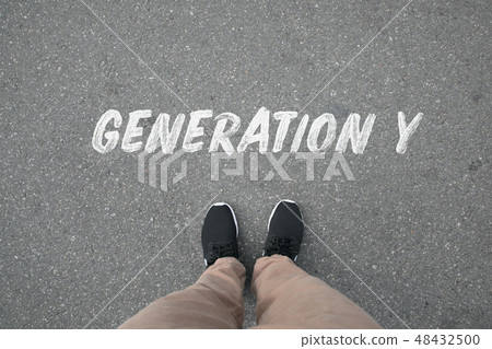 Shoes on the Street with Generation Y Text Shoes on the Street with Generation Y Text 48432500