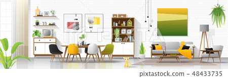 Interior background with living and dining room Interior background with living and dining room 48433735