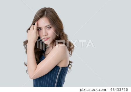 attractive elegance asian woman in blue dress attractive elegance asian woman in blue dress 48433736