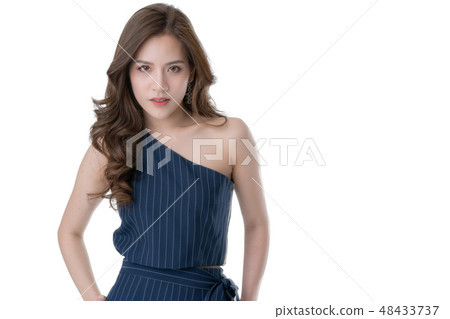 attractive elegance asian woman in blue dress attractive elegance asian woman in blue dress 48433737