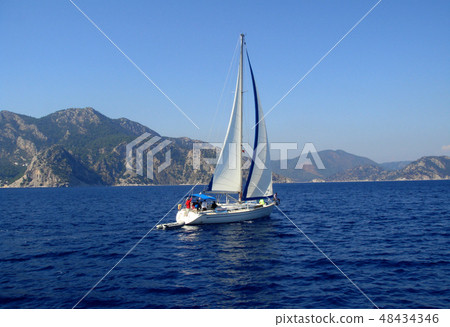 Sailing boat participate in sail yacht regatta. Marmaris, Turkey 48434346