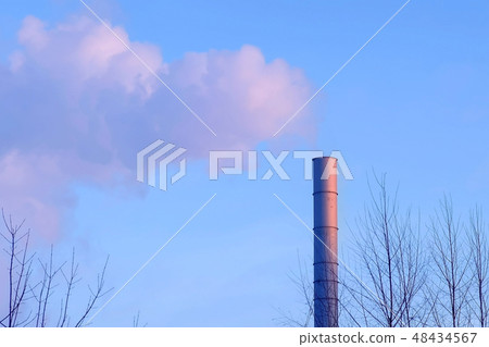 White smoke from the pipes of plant on the outskirts of industrial district. 48434567