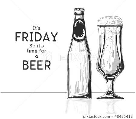Bottle of beer. Glass with beer. 48435412
