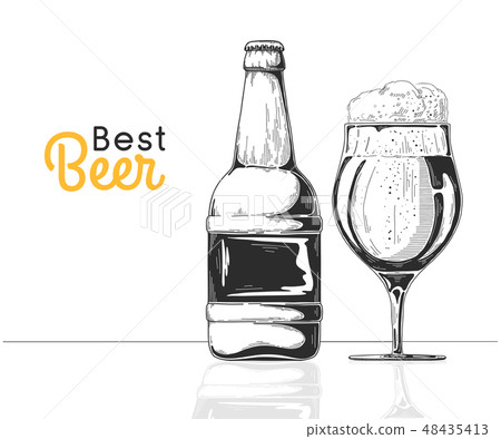 Bottle of beer. Glass with beer. Best beer. 48435413