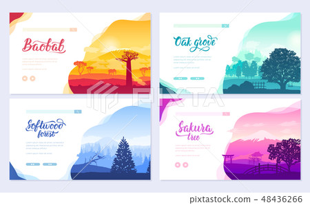 Types of trees from around the world. Beautiful parks from all over the planet. Colorful landscape Types of trees from around the world. Beautiful parks from all over the planet. Colorful landscape 48436266