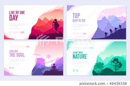 Sport rest day vector brochure cards set.  Tourism on nature template of flyer, web banner, ui heade 48436336