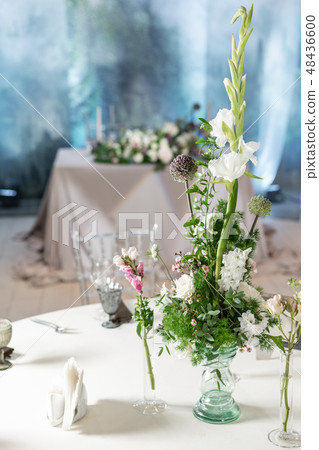 Floral decoration for wedding ceremony romance dining. Wedding banquet , festive decor. Bouquet from Floral decoration for wedding ceremony romance dining. Wedding banquet , festive decor. Bouquet from 48436600