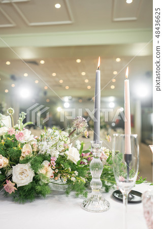 Floral decoration for wedding ceremony romance dining. Wedding banquet , festive decor. Bouquet from Floral decoration for wedding ceremony romance dining. Wedding banquet , festive decor. Bouquet from 48436625