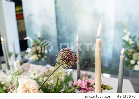 Floral decoration for wedding ceremony romance dining. Wedding banquet , festive decor. Bouquet from Floral decoration for wedding ceremony romance dining. Wedding banquet , festive decor. Bouquet from 48436676