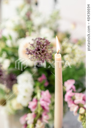 Floral decoration for wedding ceremony romance dining. Wedding banquet , festive decor. Bouquet from Floral decoration for wedding ceremony romance dining. Wedding banquet , festive decor. Bouquet from 48436694