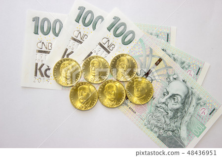 Twenty crown czech coins with banknote 48436951