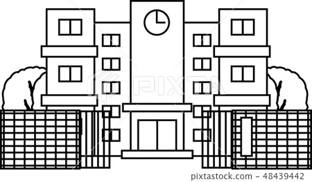 School Building School Building Gate Gate Stock Illustration