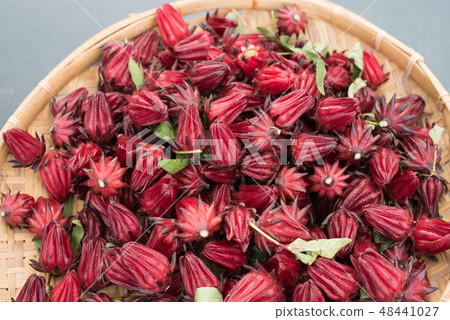 stacks of red roselle flowers 48441027