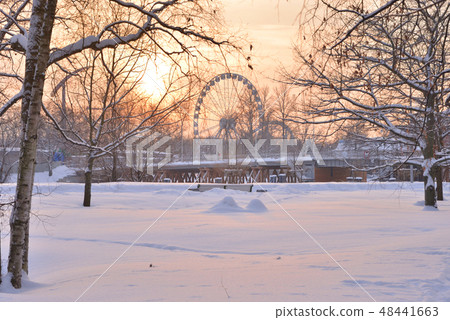 Winter landscape at sunset. Winter landscape at sunset. 48441663