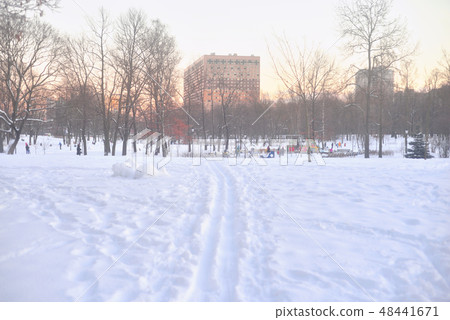 Winter landscape at sunset. Winter landscape at sunset. 48441671