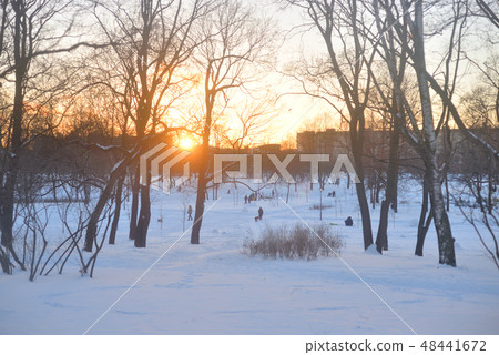 Winter landscape at sunset. 48441672