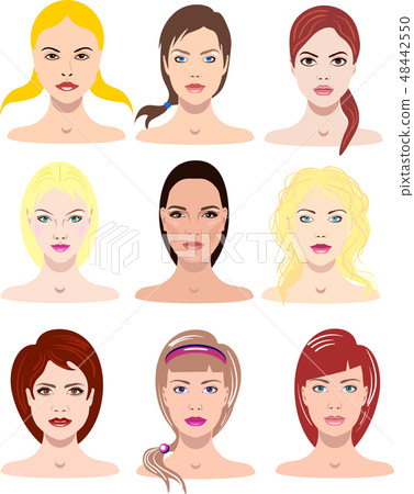young girls with various faces and hair style young girls with various faces and hair style 48442550