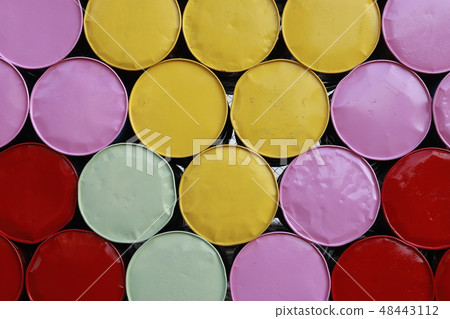 Colorful of old gas tanks. Colorful of old gas tanks. 48443112
