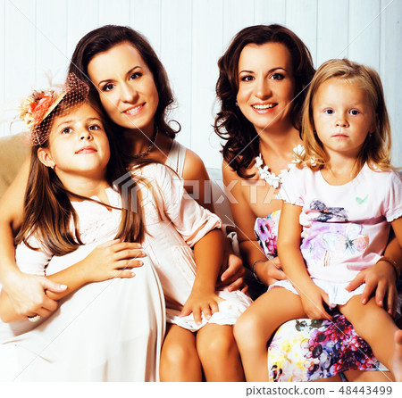 young pretty modern family at home happy smiling, lifestyle people concept, mother with cute little young pretty modern family at home happy smiling, lifestyle people concept, mother with cute little 48443499