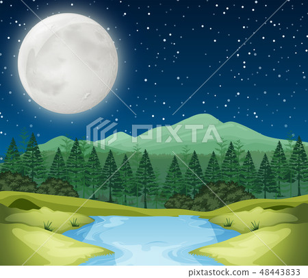A river night scene A river night scene 48443833