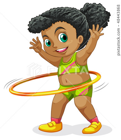 Happy girl playing Hula Hoop Happy girl playing Hula Hoop 48443868