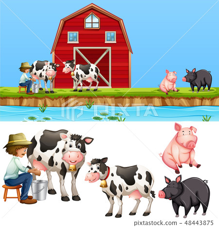A farmland landscape and isolated character A farmland landscape and isolated character 48443875