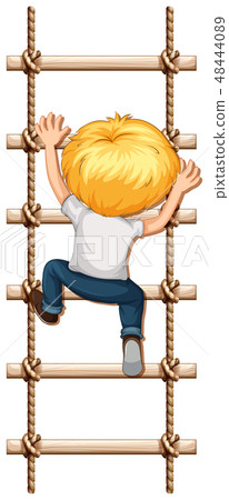 A boy climbing rope A boy climbing rope 48444089