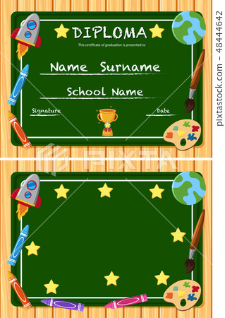 Diploma and frame with green board background Diploma and frame with green board background 48444642