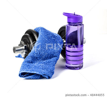 fitness dumbbells and water isolated 48444855