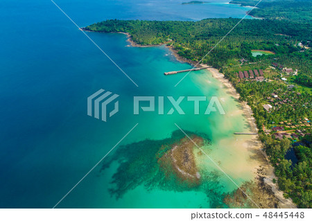 Aerial view amazing sea beach turquoise water Aerial view amazing sea beach turquoise water 48445448