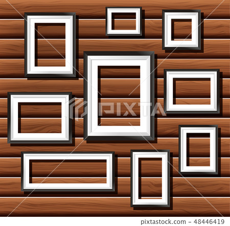 Picture frames on wooden wall - Stock Illustration [48446419] - PIXTA
