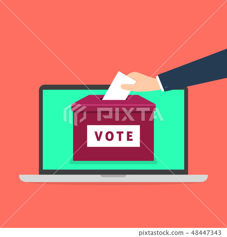 Hand putting voting paper in the ballot box. Hand putting voting paper in the ballot box. 48447343