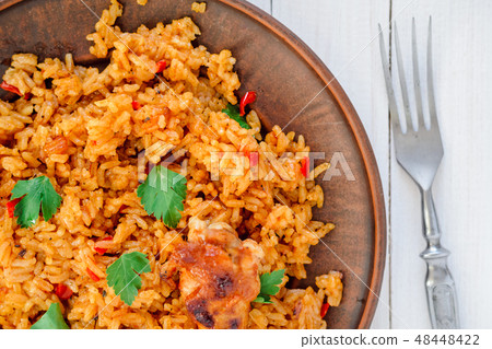 Chinese rice with vegetables and chicken Chinese rice with vegetables and chicken 48448422